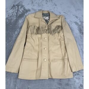 Vintage Heldts 70s Beige Leather Blazer Jacket Mens 40 Western Boone Coat Fringe